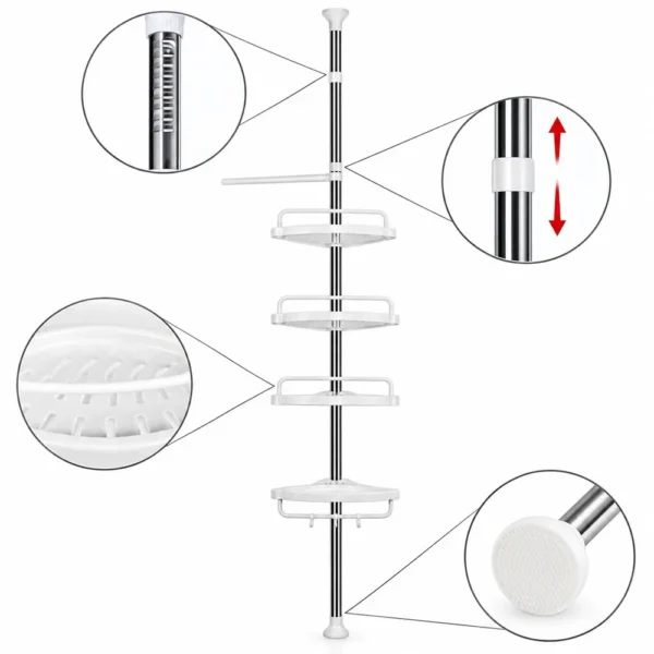 Raft pentru baie ajustabil 100-320 cm, 4 nivele, suport prosop, carlige - imagine 18