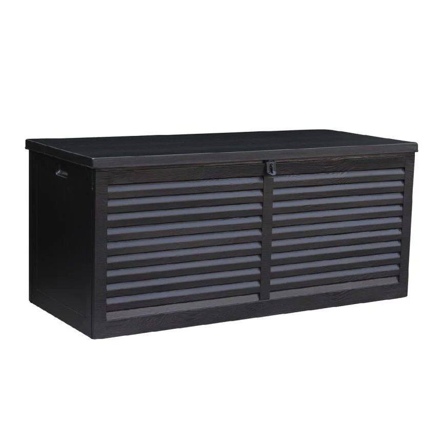 Lada depozitare de gradina, capac cu telescop, negru, 490 L, 146.4x61x64.4 cm