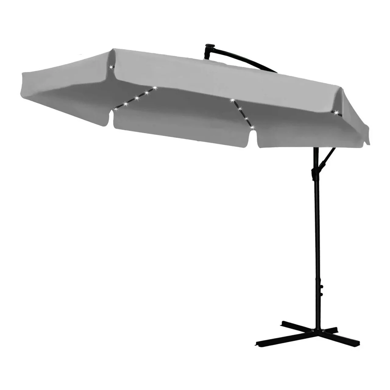 Umbrela gradina/terasa cu LED, Chomik, articulatie tip banana, gri, 300 cm