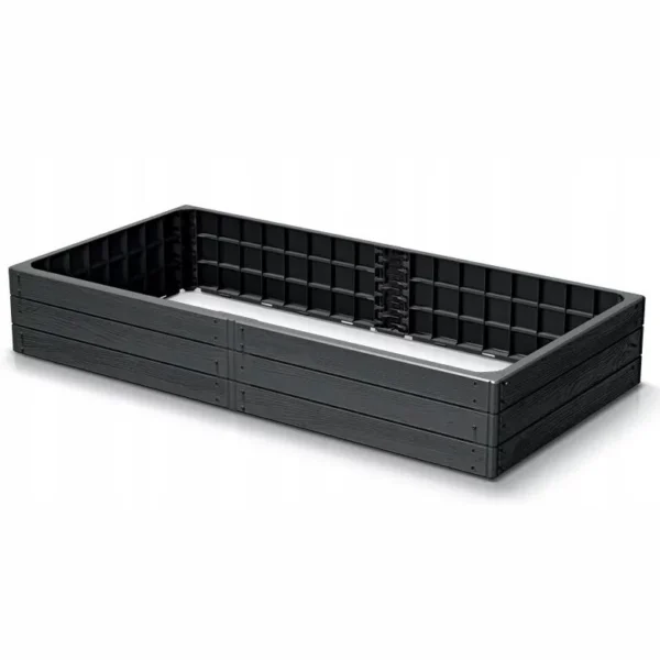 Pat/strat inaltat pentru flori, legume, din plastic, efect lemn, antracit, 149.2x75.6x25 cm, Prosperplast - imagine 1