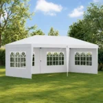 Pavilion pentru gradina/comercial, cadru metalic, material Oxford, 4 pereti, pliabil, alb, 5.85x2.95x2.70 m