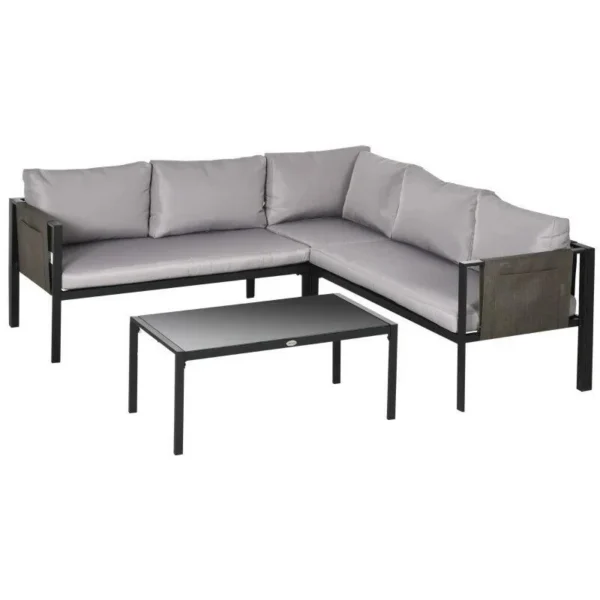 Set mobilier gradina/terasa, gri si negru, 1 masa, 3 canapele, Kayden - imagine 9