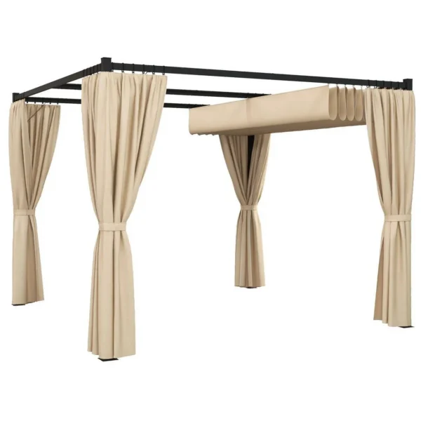 Pergola pentru gradina/terasa, retractabila, cu perdele, cadru metalic, negru si bej, 3x3x2.27 m - imagine 10