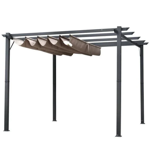 Pergola pentru gradina/terasa, retractabila, cadru aluminiu, gri si maro, 3x3x2.23 m - imagine 10