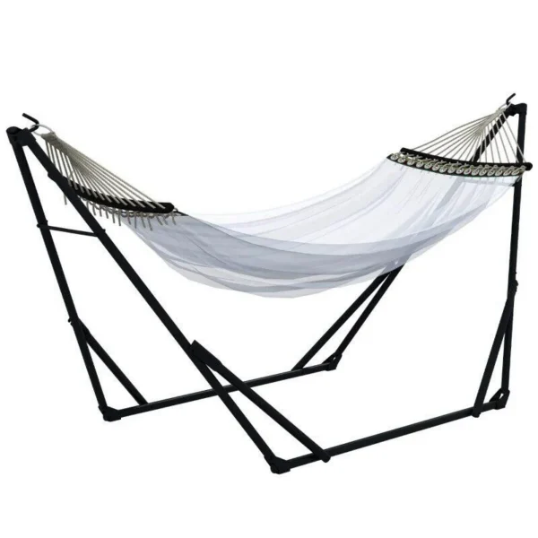 Hamac poliester cu suport otel, husa, alb, 263x89x100 cm - imagine 10