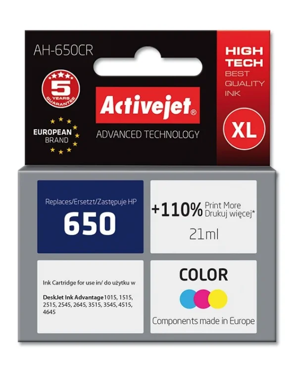 Cartus compatibi ac-hp 650 color pentru hp cz102ae, premium activejet, garantie 5 ani - imagine 1