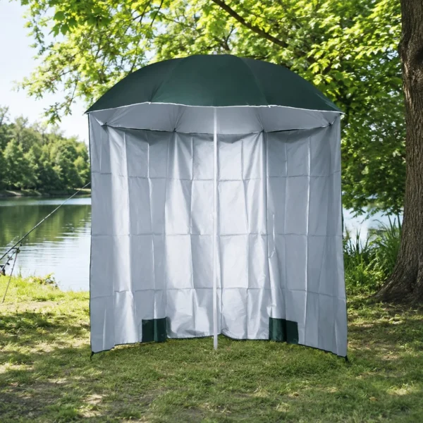 Umbrela plaja cu parasolar, 2 contragreutati, verde inchis, 200 cm Umbrela plaja cu parasolar, 2 contragreutati, verde inchis, 200 cm - imagine 1