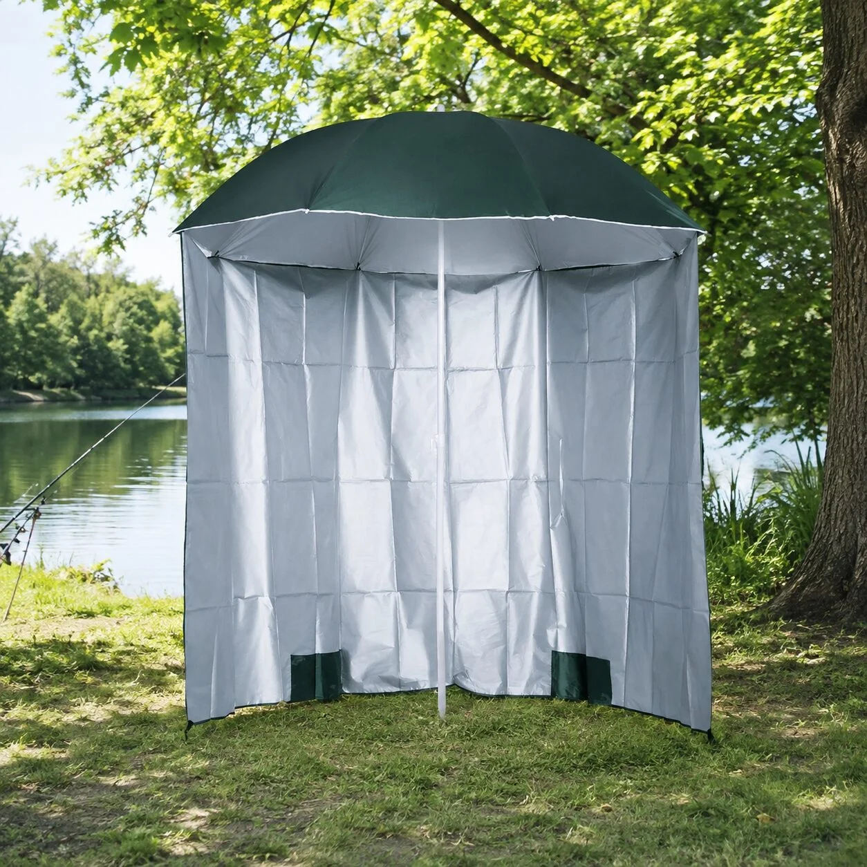 Umbrela plaja cu parasolar, 2 contragreutati, verde inchis, 200 cm Umbrela plaja cu parasolar, 2 contragreutati, verde inchis, 200 cm - imagine 1