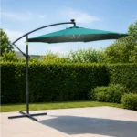 Umbrela gradina/terasa cu panou solar, iluminare LED, articulatie tip banana, manivela, verde, 295 cm