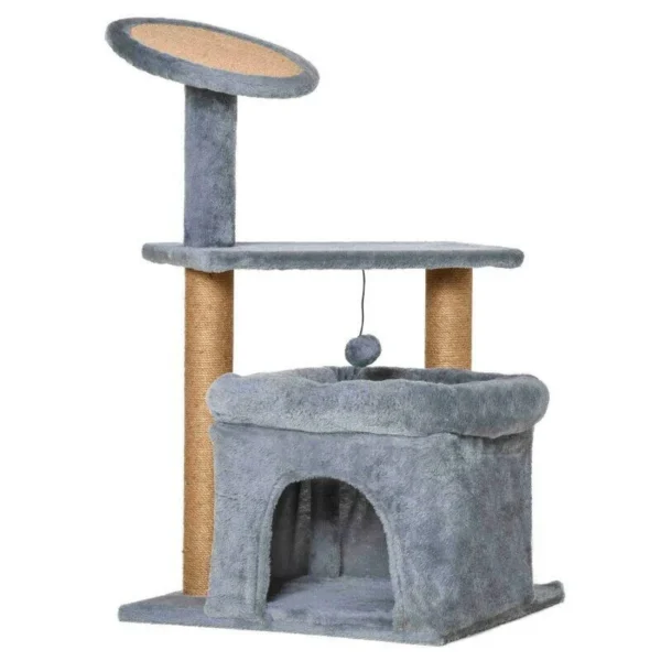 Ansamblu de joaca pentru pisici, cu platforme, culcus si ciucure, gri si bej, 48x48x84 cm - imagine 10