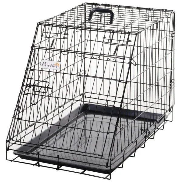 Cusca pentru caine, metal, plastic, cu maner transport, pliabila, negru, 48x76x55 cm - imagine 14