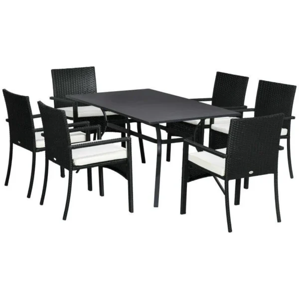Set mobilier gradina/terasa, negru si bej, ratan sintetic, 1 masa, 6 scaune, Lynna - imagine 11