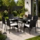 Set mobilier gradina/terasa, negru si bej, ratan sintetic, 1 masa, 6 scaune, Lynna