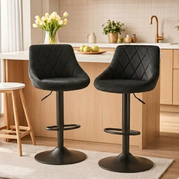 Set 2 scaune de bucatarie/bar, Artool, Kast, rotativ, catifea neagra, picior metal negru, 45.5x49x105 cm - imagine 7