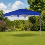 Pavilion pentru gradina/comercial, cadru metalic, material Oxford, inaltime reglabila, cu husa, contragreutati, albastru, 2.53x2.53x2.68 m