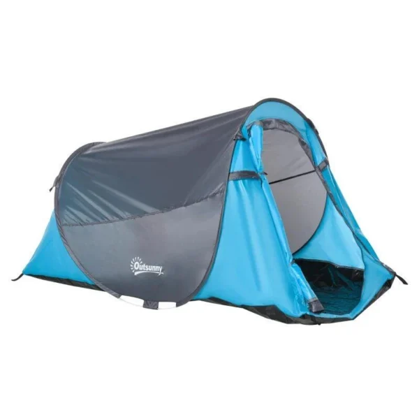 Cort camping, 2 persoane, impermeabil, tip igloo, cu husa, albastru deschis, 220x108x110 cm - imagine 13