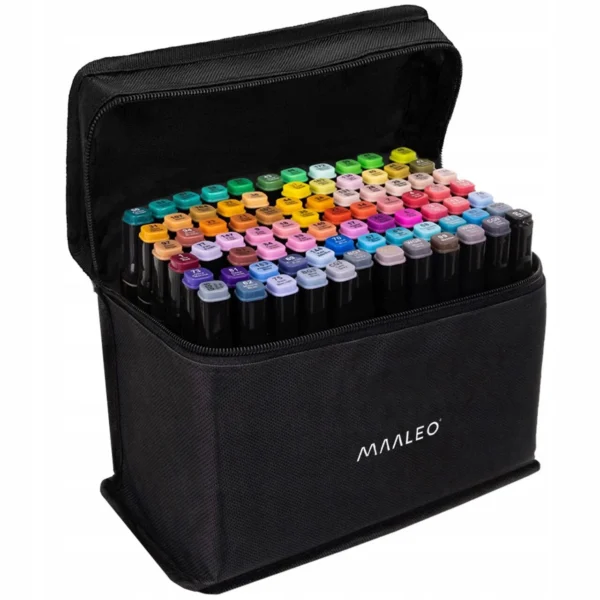 Set markere/carioci, 2 capete diferite, cu geanta, diverse culori, 80 buc, Maaleo - imagine 1