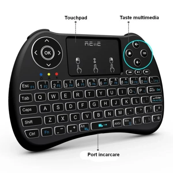 Mini tastatura iluminata, wireless cu touchpad, reiie h9+ - imagine 6