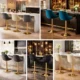 Set 2 scaune de bucatarie/bar, Artool, Kast, rotativ, catifea bej, picior metal auriu, 45.5x49x85-105 cm - imagine 10