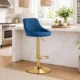 Set 2 scaune de bucatarie/bar, Artool, Kast, rotativ, catifea bleumarin, picior metal auriu, 45.5x49x85-105 cm - imagine 2