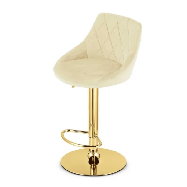 Set 2 scaune de bucatarie/bar, Artool, Kast, rotativ, catifea bej, picior metal auriu, 45.5x49x85-105 cm - imagine 3
