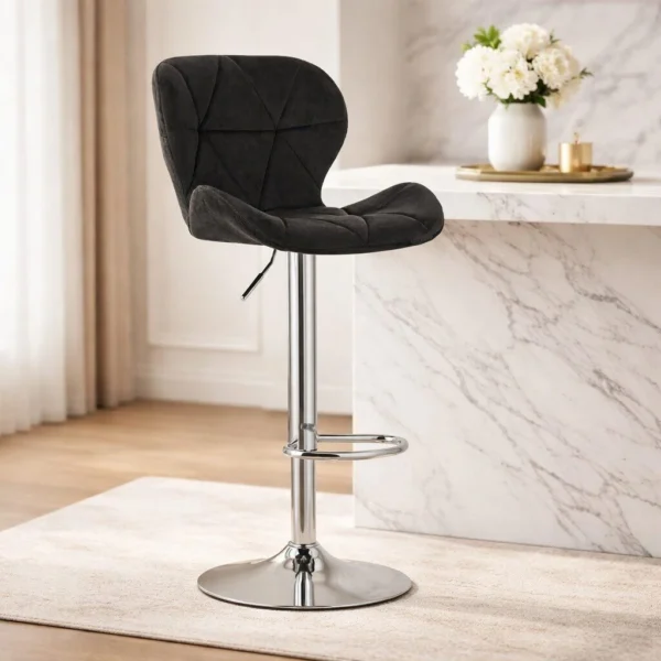 Set 2 scaune de bucatarie/bar, Artool, West, rotativ, catifea neagra, picior metal argintiu, 46x48.5x90-111 cm - imagine 2
