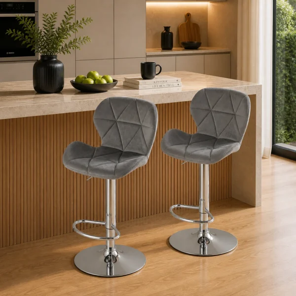 Set 2 scaune de bucatarie/bar, Artool, West, rotativ, catifea gri, picior metal argintiu, 46x48.5x90-111 cm - imagine 9