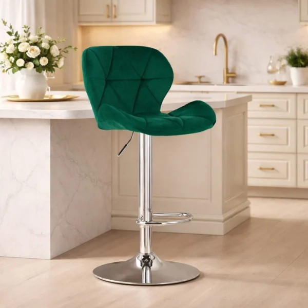 Set 2 scaune de bucatarie/bar, Artool, West, rotativ, catifea verde, picior metal argintiu, 46x48.5x90-111 cm - imagine 9