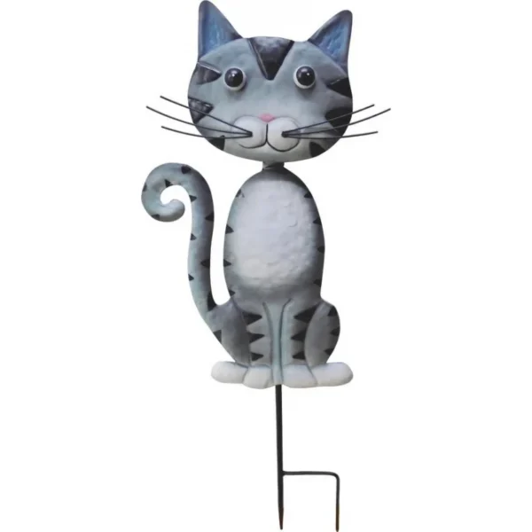 Decoratiune gradina, MagicHome, pisica, cu tarus, metalica, gri, 25.5x3.5x61 cm - imagine 2