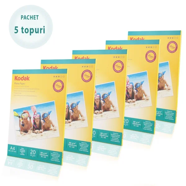 Pachet 5 topuri hartie foto glossy, 180 g kodak a4, 100 coli - imagine 1
