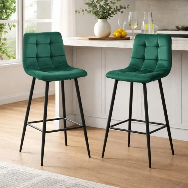 Scaun de bucatarie/bar, Artool, Arceto, catifea verde, picioare metal negru, 43.5x32.5x104 cm - imagine 6