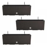 Set 3 jardiniere cu suport metalic, imitatie ratan, maro, 58x18x19.5 cm, Rato Case W