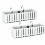 Set 2 jardiniere decorative cu suport metalic, sistem irigare,​​​​​​​ alb, 58x18x16.2 cm, Boardee Fencycase W