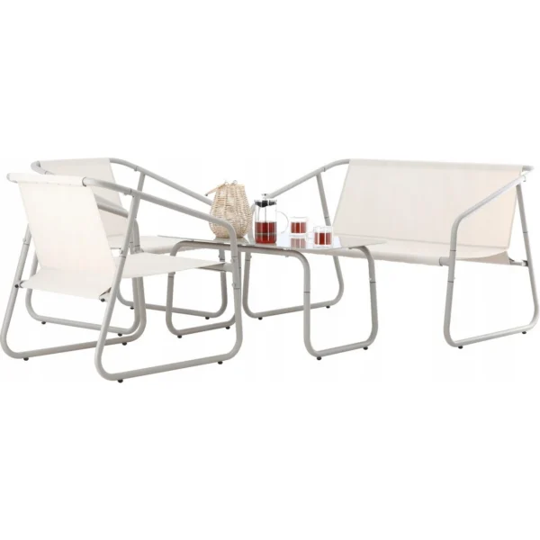 Set mobilier gradina/terasa, bej, otel, textil, 1 masa, 2 scaune, 1 canapea, Soffi - imagine 1
