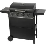Gratar gradina, grill dreptunghiular, cu gaz, 4 arzatoare, cu roti, capac, rafturi, 116x50x100 cm, BBQ Malaga