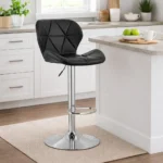 Scaun de bucatarie/bar, Artool, West, rotativ, piele ecologica neagra, picior metal argintiu, 46x48.5x90-111 cm