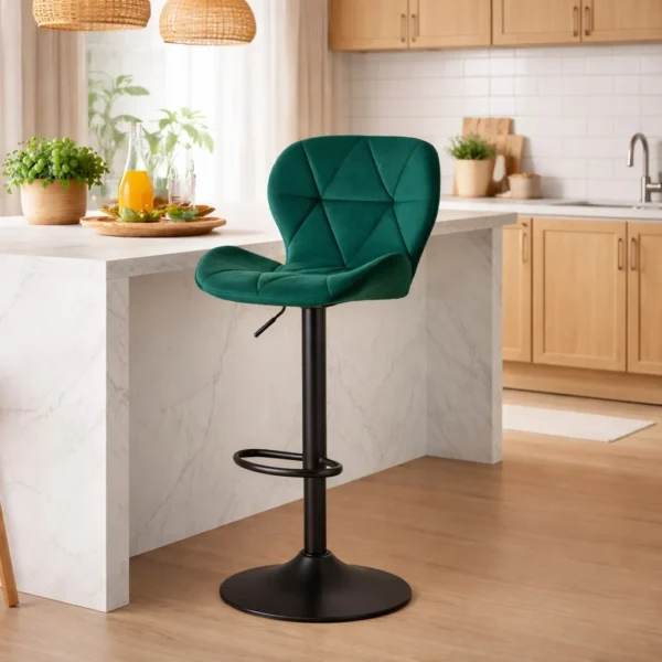 Scaun de bucatarie/bar, Artool, West, rotativ, catifea verde, picior metal negru, 46x48.5x90-111 cm - imagine 9