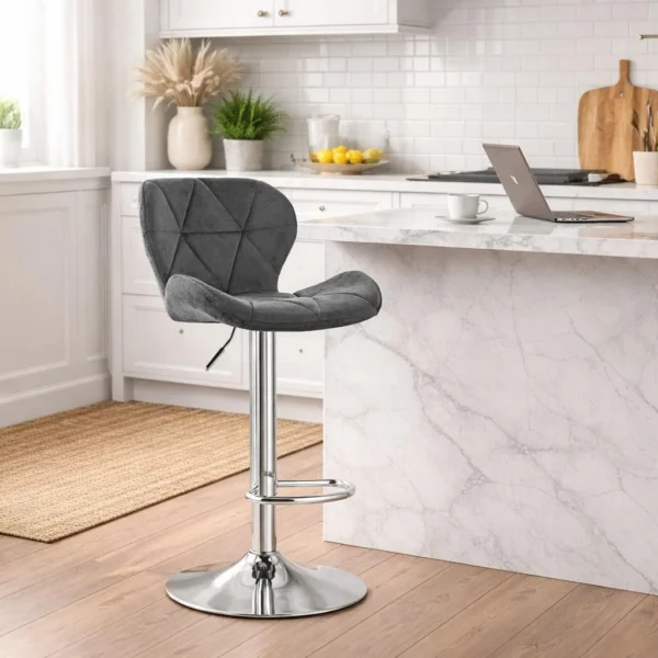 Scaun de bucatarie/bar, Artool, West, rotativ, catifea gri, picior metal argintiu, 46x48.5x90-111 cm - imagine 8