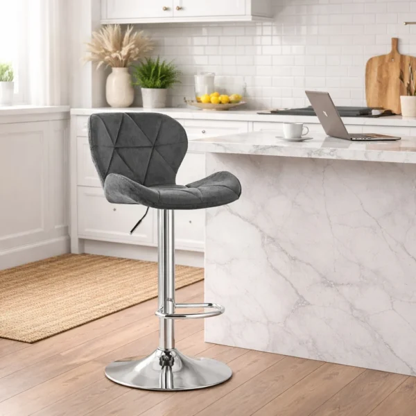 Scaun de bucatarie/bar, Artool, West, rotativ, catifea gri, picior metal argintiu, 46x48.5x90-111 cm - imagine 10