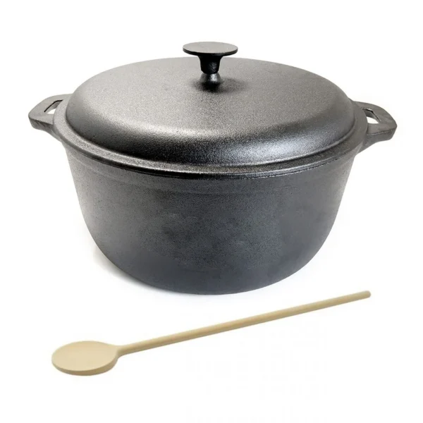 Oala de fonta cu capac, lingura de lemn, 7 L, Perfect Home - imagine 1