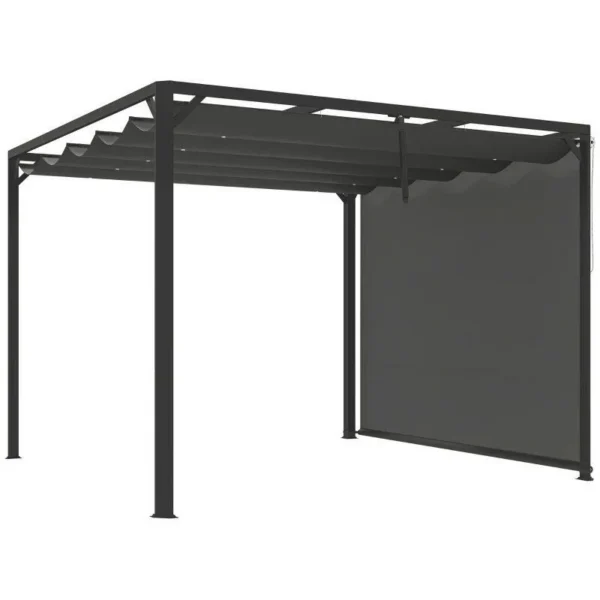 Pergola pentru gradina/terasa, retractabila, cu perete paravan, cadru aluminiu, gri inchis, 3x3x2.27 m - imagine 11