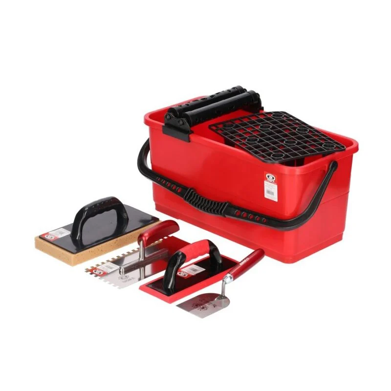 Set aplicare si spalare chit de rosturi cu galeata, gletiera zimti, mistrie, 2 driste, Olejnik Set aplicare si spalare chit de rosturi cu galeata, gletiera zimti, mistrie, 2 driste, Olejnik - imagine 1