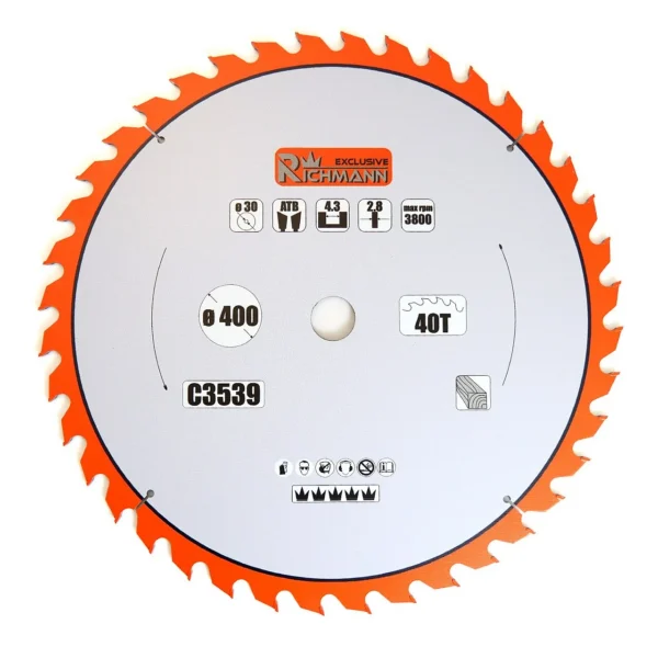 Disc circular vidia pentru lemn, 40 dinti, 400x30 mm, Richmann Exclusive - imagine 1