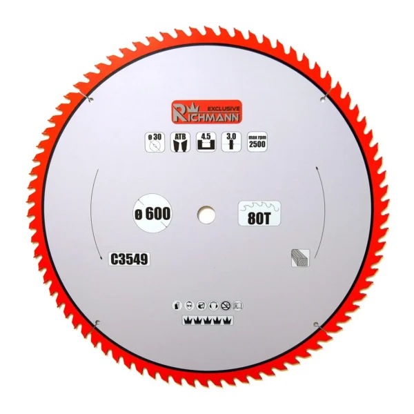 Disc circular vidia pentru lemn, 80 dinti, 600x30 mm, Richmann Exclusive - imagine 1