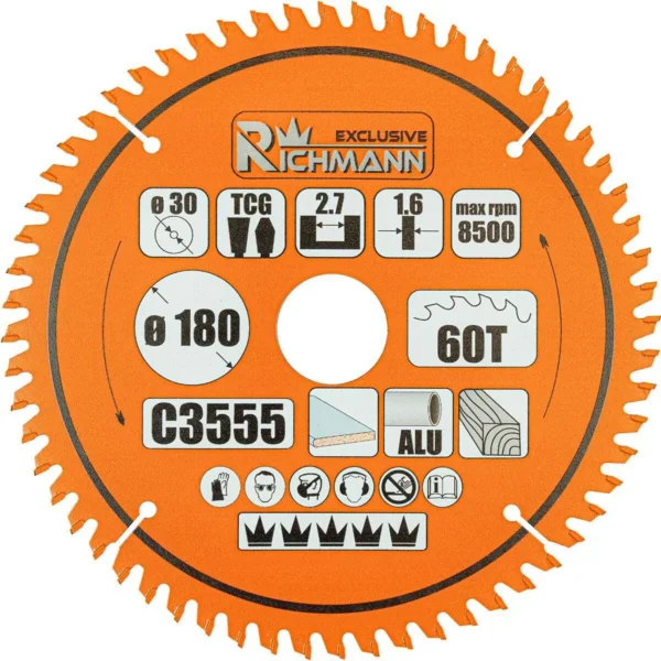 Disc circular vidia Multimaterial pentru aluminiu, lemn, 60 dinti, 180x30 mm, Richmann Exclusive - imagine 1