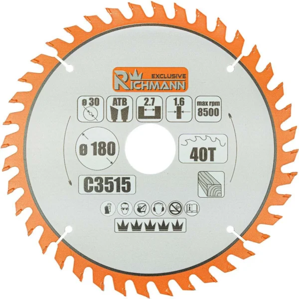 Disc circular vidia pentru lemn, 40 dinti, 180x30 mm, Richmann Exclusive - imagine 1