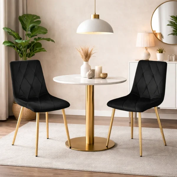 Scaun bucatarie/living, Artool, Libra, catifea neagra, picioare metal auriu, 45x54x86.5 cm - imagine 10