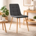 Scaun bucatarie/living, Artool, Kara, catifea gri, picioare metal natur, 44.5x50.5x87 cm