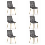 Set 6 scaune bucatarie/living, Artool, Libra, catifea gri, picioare metal natur, 45x54x86.5 cm