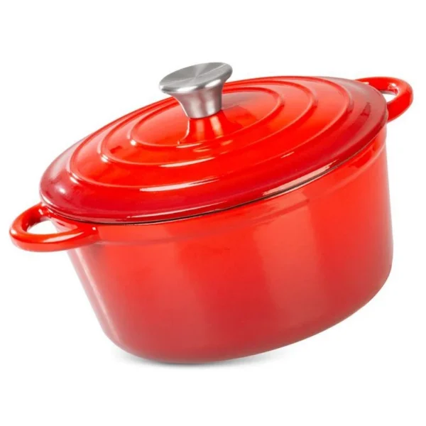 Oala de fonta emailata cu capac, maner din inox, rosie, 4 L, Magic Home - imagine 1